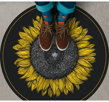 Round sunflower black flower vinyl rug - TenStickers