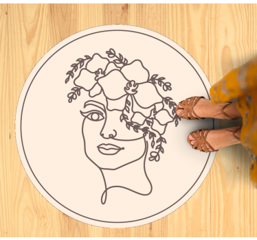 Silhouette minimalist cute woman floral flower rug - TenStickers