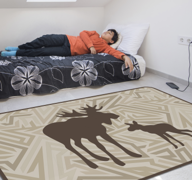 Silhouette moose and calf ethnic style vinyl  rug - TenStickers