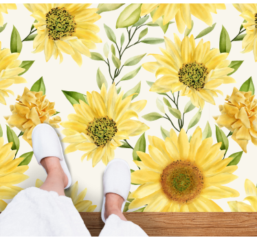 Sunflower white background flower rug - TenStickers
