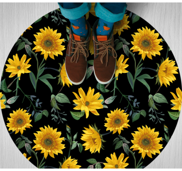 Sunflowers plant black background flower rug - TenStickers