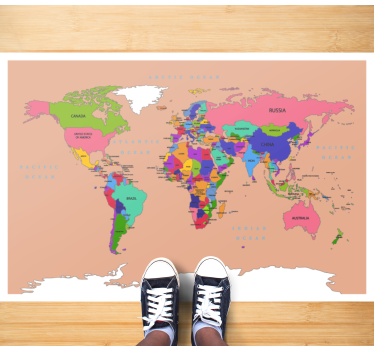 Tan color with colorful continents vinyl map rug - TenStickers
