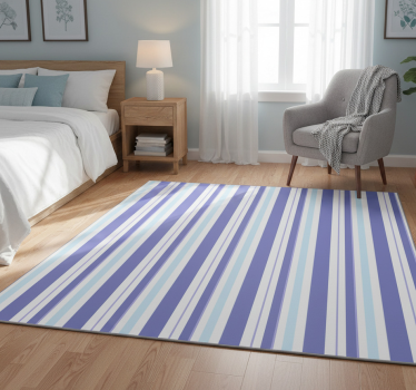 Thin vertical blue stripes bedroom vinyl rug - TenStickers