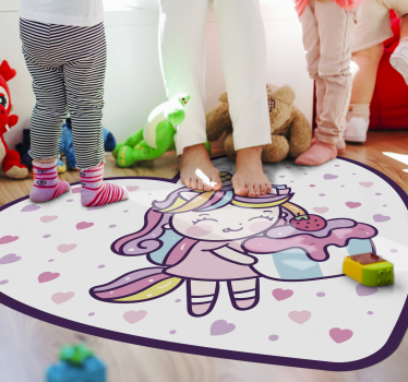 Unicorn girl holding cupcake smiling kids vinyl carpet - TenStickers
