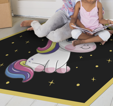 Unicorn sitting with rainbow mane kids vinyl carpet - TenStickers