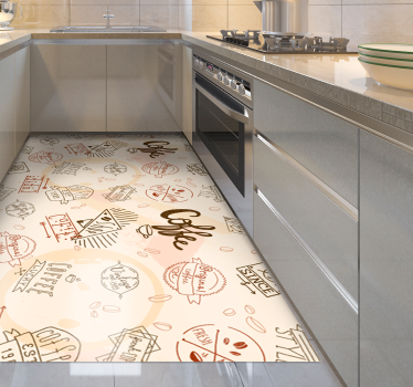 Vintage coffee pattern kitchen flooring - TenStickers