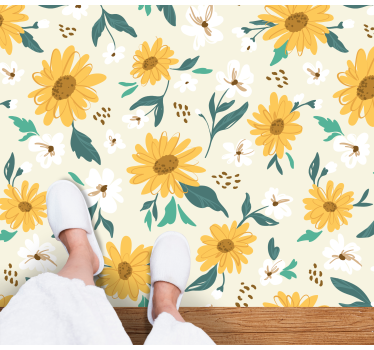 Vintage sunflowers and daisy flowers flower rug - TenStickers