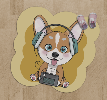 Vinyl rug dog listening to music animal mat - TenStickers