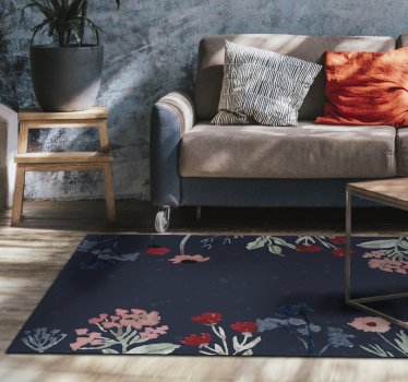 vinyl rug vintage flowers on the dark background retro rug - TenStickers