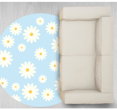 White daisies on light blue background flower rug - TenStickers