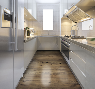 Worn wood effect kitchen vinyl rug - TenStickers