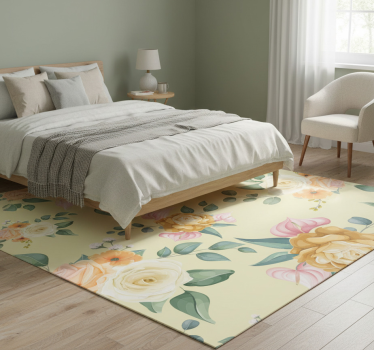 Yellow roses vintage style bedroom vinyl rug - TenStickers