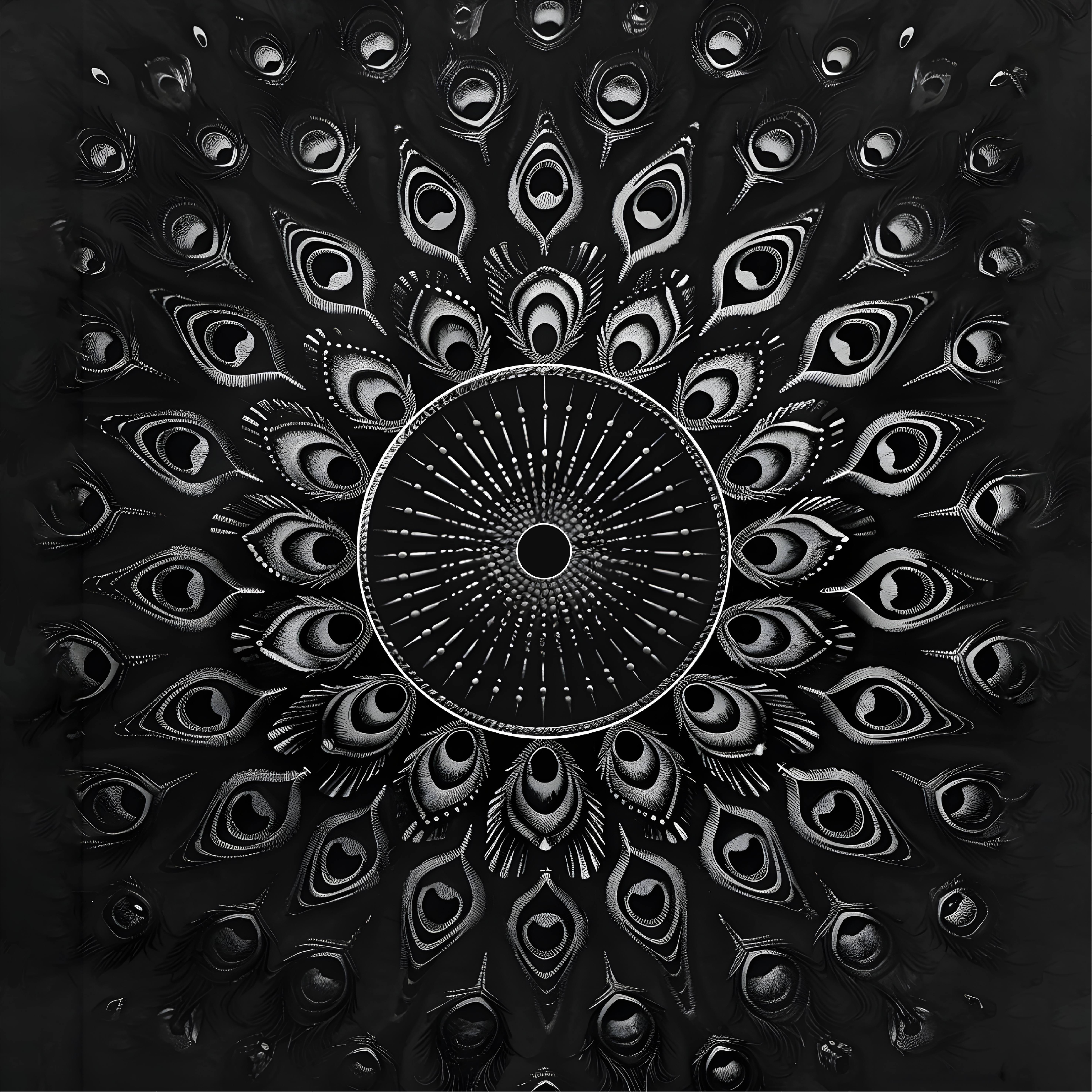 Peacock feathers black vinyl rug - TenStickers