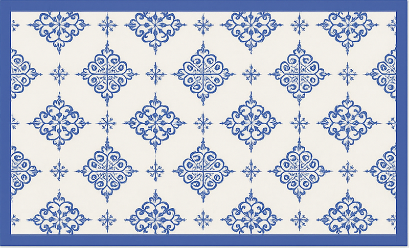 Moroccan beige tiles blue vinyl rug - TenStickers