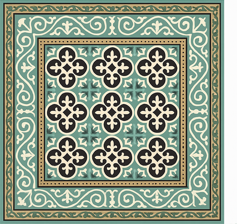 Ornate Encaustic Border dining room vinyl rug - TenStickers
