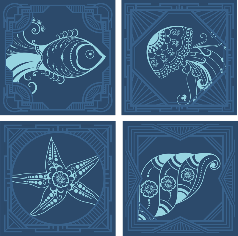 Animal vinyl rug with blue decorative tiles - TenStickers