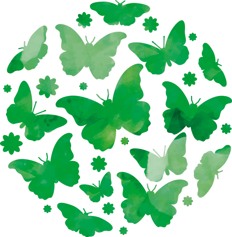 Animal vinyl rug in green watercolor butterflies - TenStickers