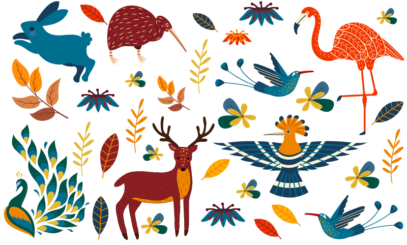 Tengango style animals plants animal vinyl rug - TenStickers