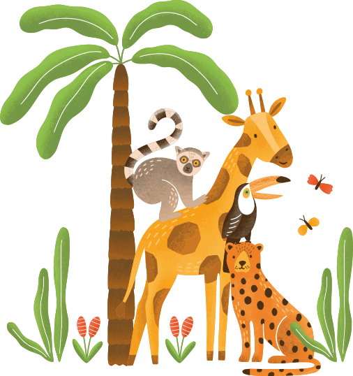 Animal vinyl rug jungle animals at play - TenStickers