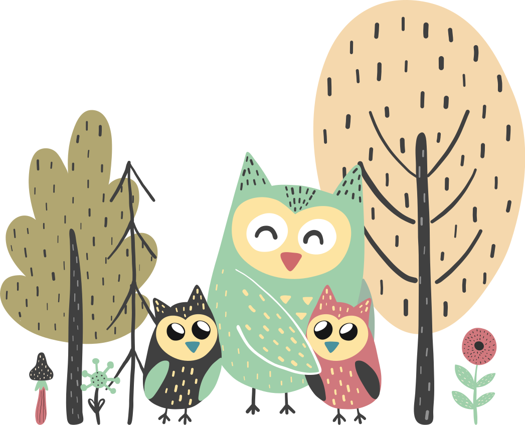 Animal vinyl rug featuring colorful owls in tree - TenStickers
