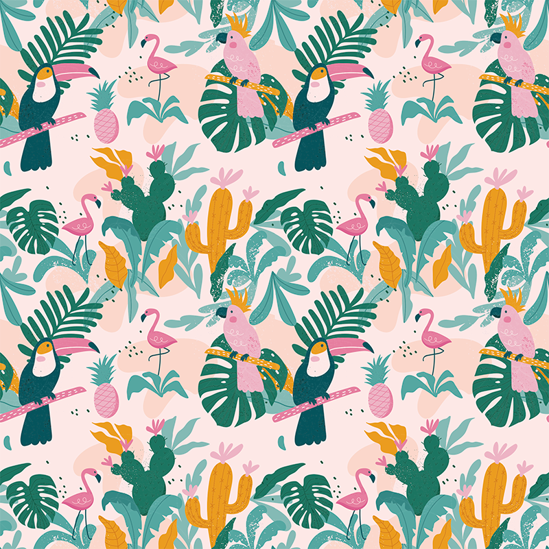 Animal vinyl rug with tropical birds and leaves - TenStickers
