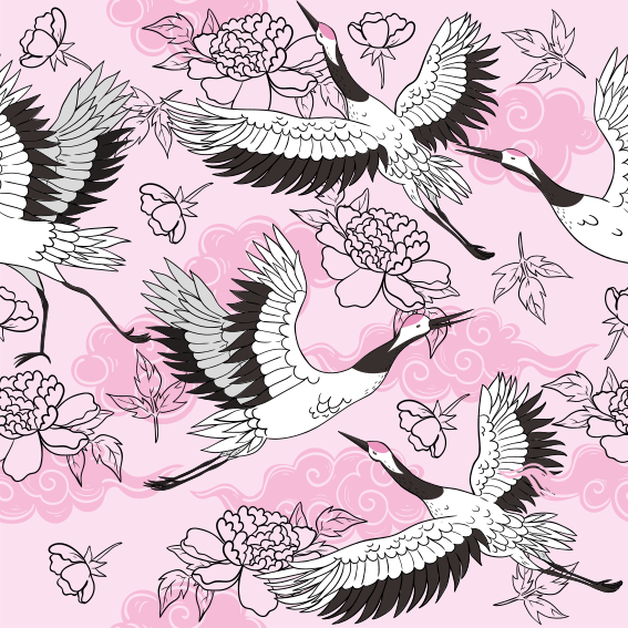 Animal vinyl rug wild birds contemporary pink design - TenStickers