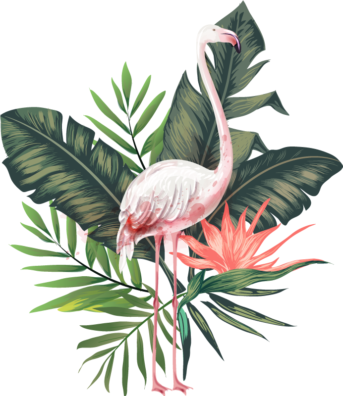 Animal vinyl rug watercolor flamingo and leaves - TenStickers
