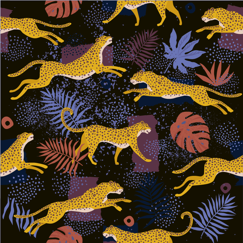 Tropical leaves leopards animal vinyl rug - TenStickers