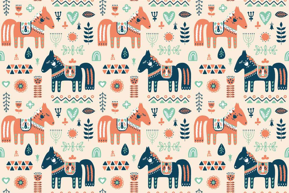 Animal vinyl rug with nordic leaves on beige background - TenStickers