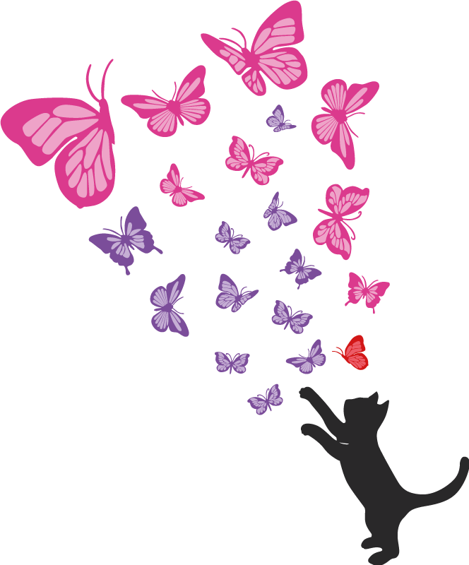 Animal vinyl rug playful cat butterflies - TenStickers