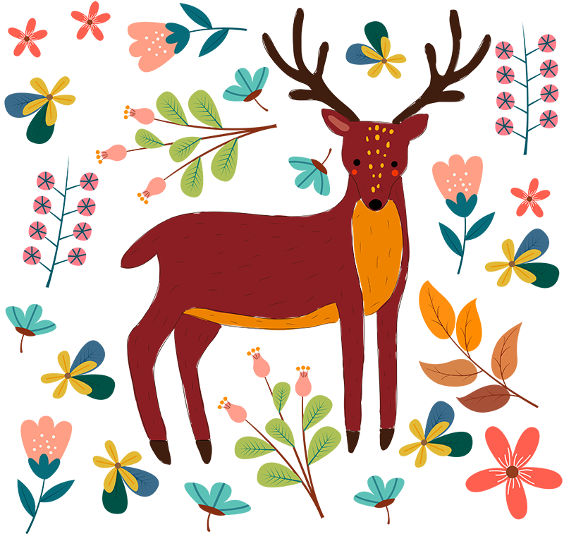 Animal vinyl rug whimsical deer illustration - TenStickers