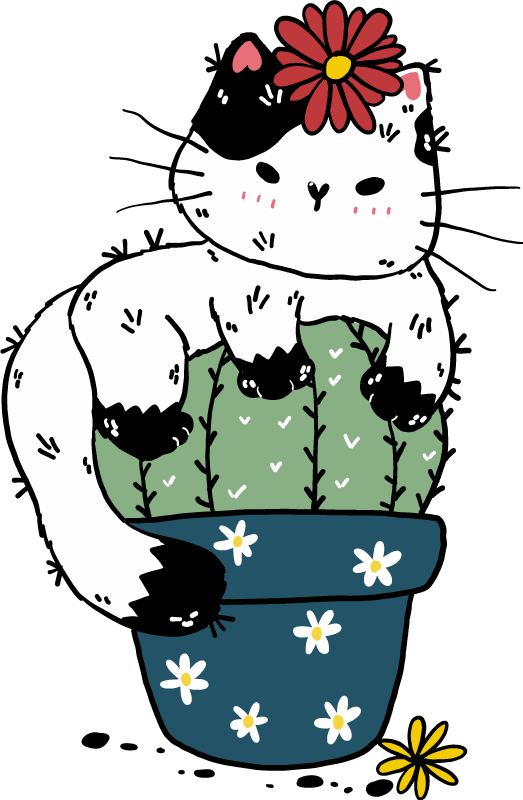 Animal vinyl rug playful cat cactus - TenStickers