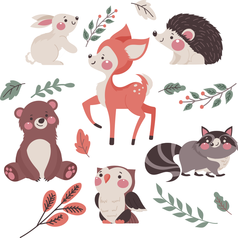Autumn forest animals animal vinyl rug - TenStickers