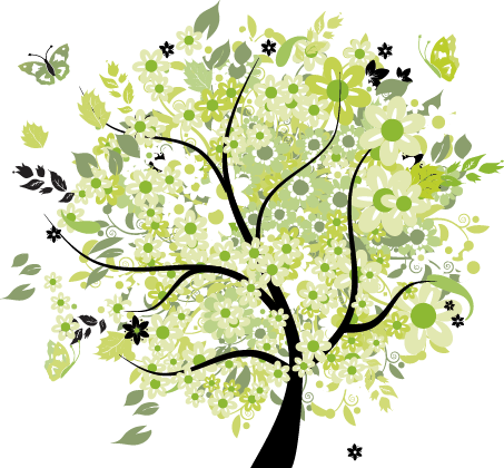 Flower vinyl rug green spring tree - TenStickers