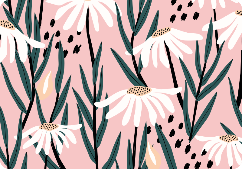 Flower vinyl rug daisy flowers on pink background - TenStickers