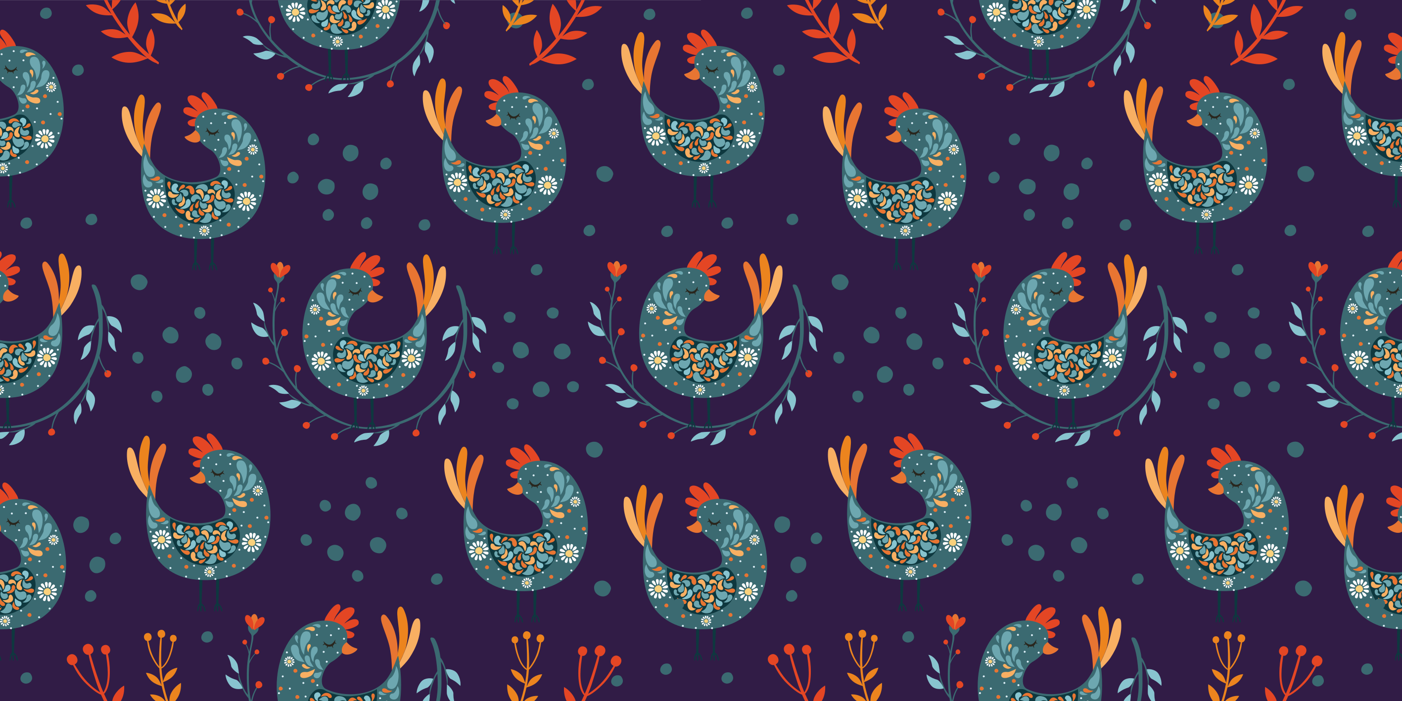 Flower vinyl rug with purple chickens and flowers - TenStickers