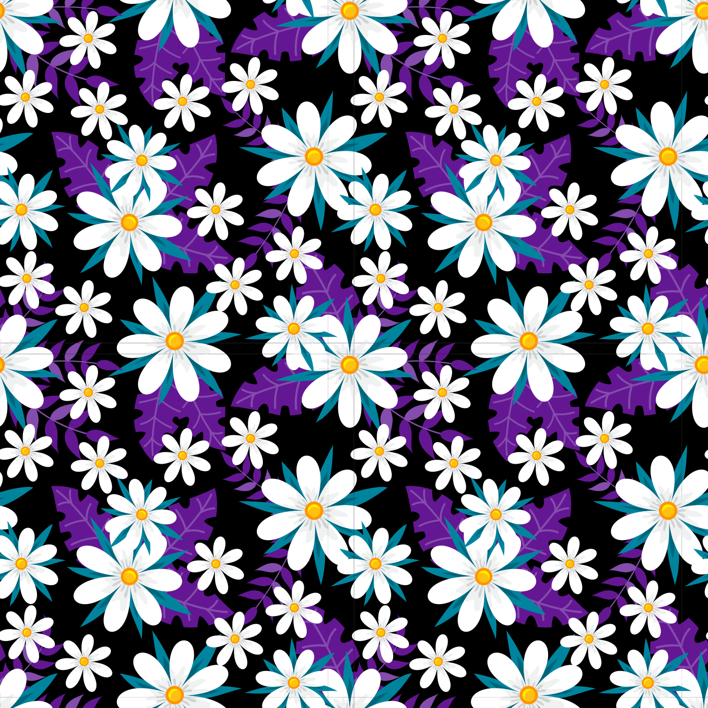 Flower vinyl rug with blooms on black background - TenStickers