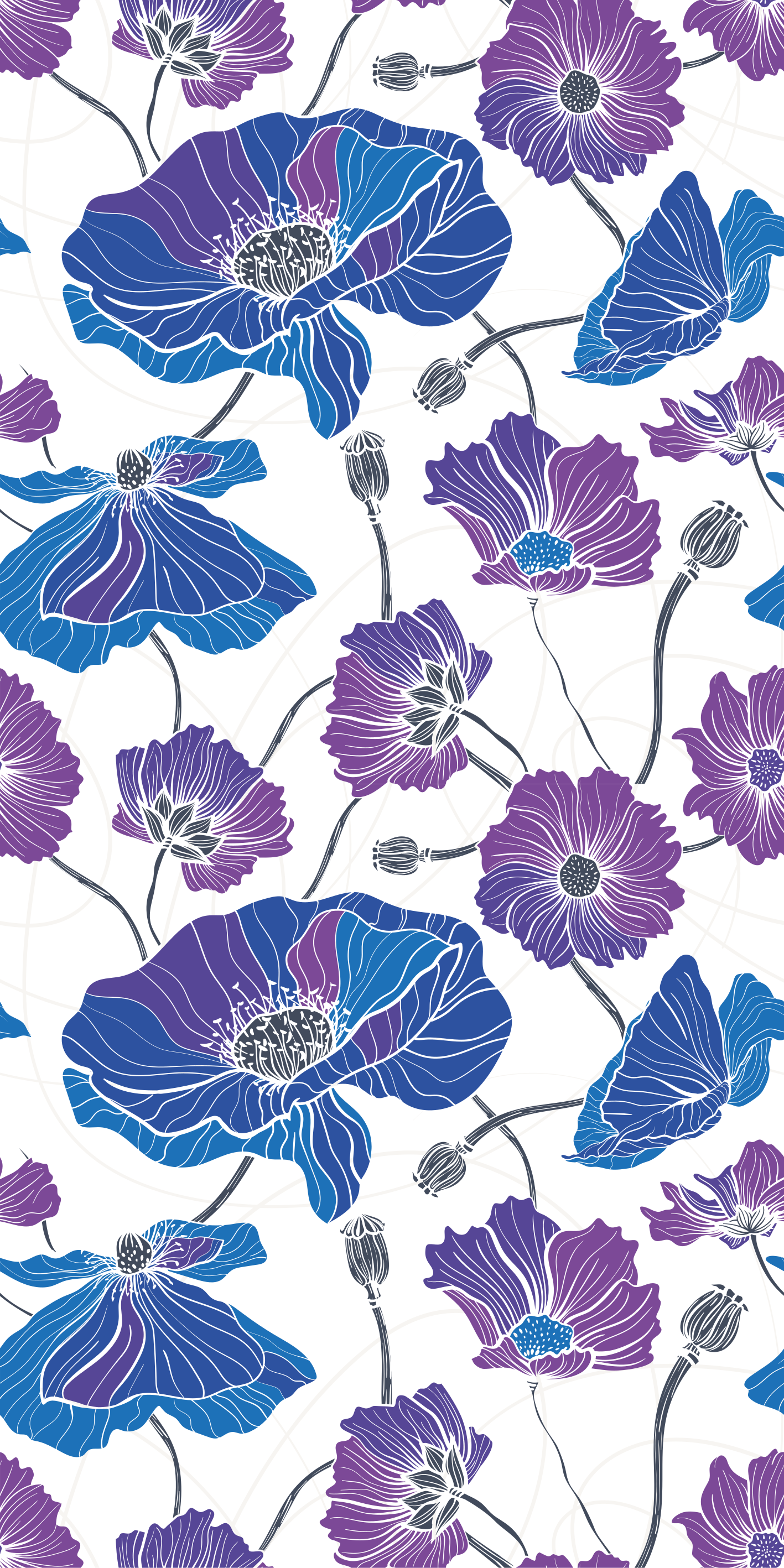Flower vinyl rug blue and purple garden blooms - TenStickers