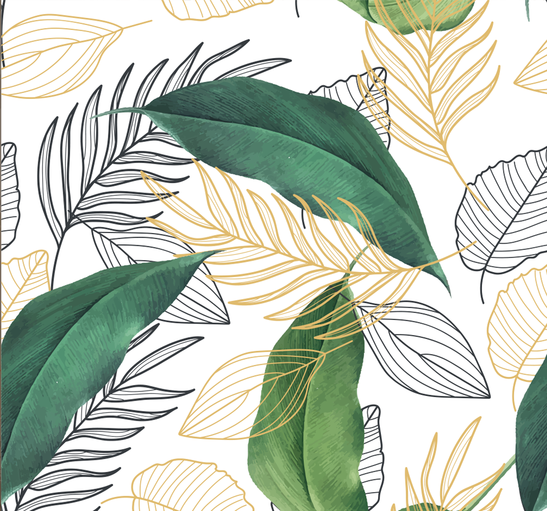 Green and gold leaves art kitchen vinyl rug - TenStickers