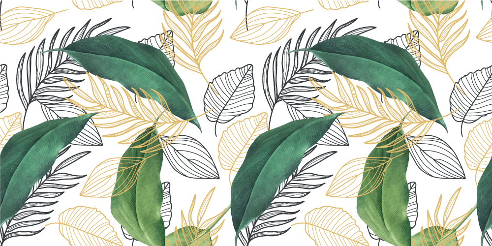 Bathroom vinyl rug with green and gold leaves art - TenStickers