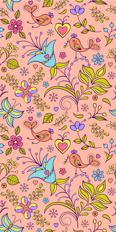 Flower vinyl rug with floral pattern and wildlife - TenStickers