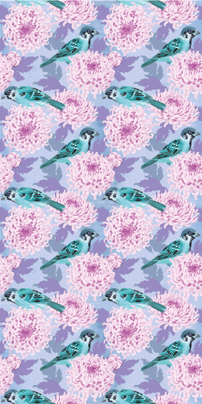 Flower vinyl rug featuring pink garden flowers and birds - TenStickers