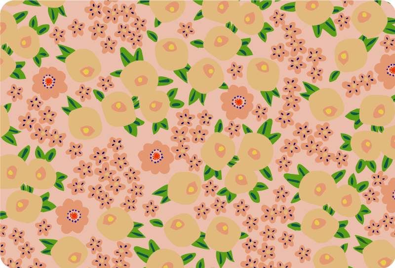 Flower vinyl rug with original floral pattern in peach - TenStickers
