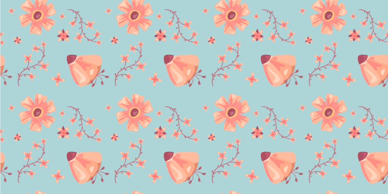 Flower vinyl rug orange flowers on blue background - TenStickers