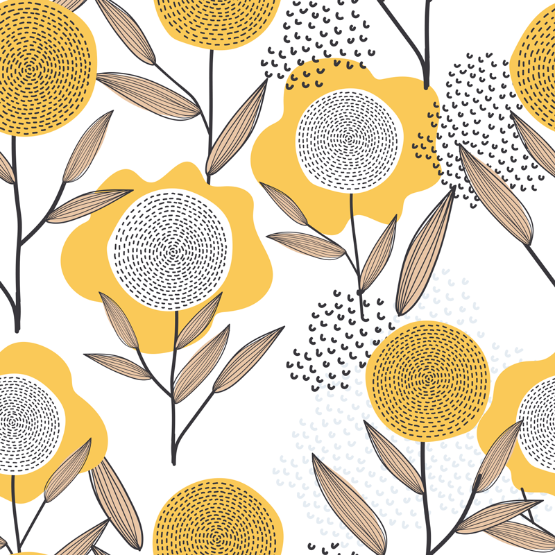 Flower vinyl rug yellow abstract floral design - TenStickers