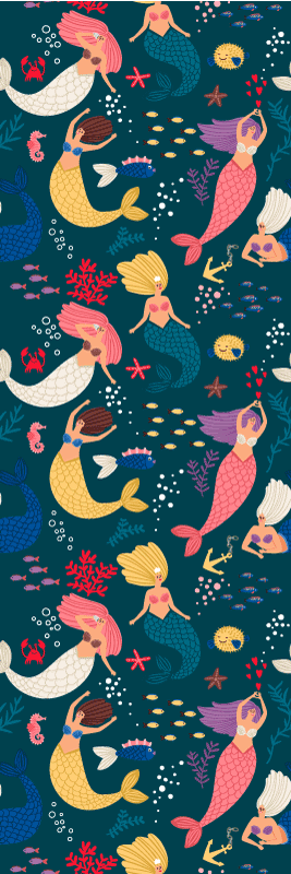 Bedroom vinyl rug in dark blue mermaid pattern - TenStickers