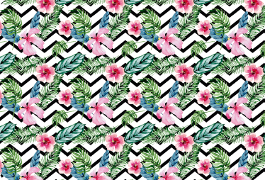 Flower vinyl rug with zigzag tropical lines - TenStickers
