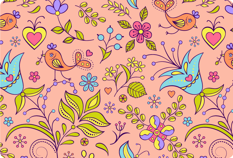 Flower vinyl rug with floral design and wildlife - TenStickers