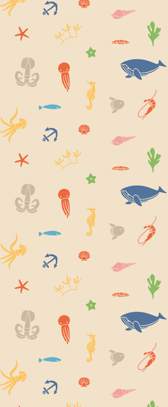 Bedroom vinyl rug with sea creatures on beige background - TenStickers