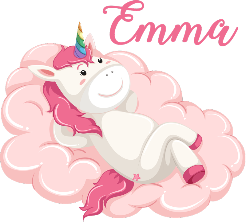 Kids vinyl rug unicorn in the cloud with name - TenStickers